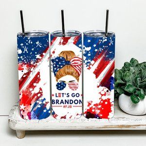 Let's Go Brandon Messy Bun 20oz Tumbler With Metal Straw